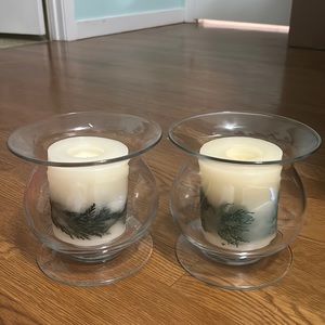 Pottery Barn Hurricane Candle Holders with Christmas Candles